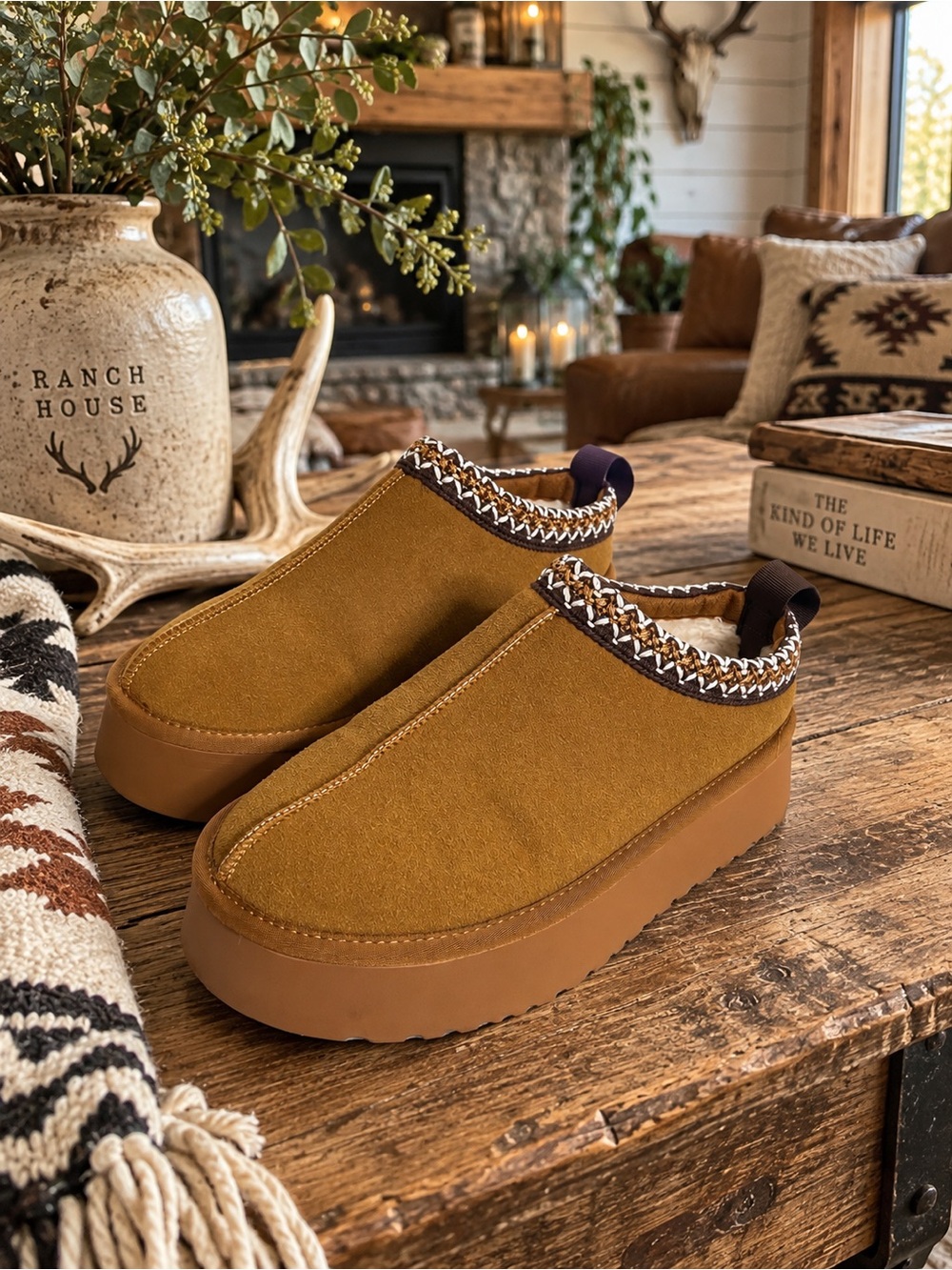 French Connection - Womenโs Platform Slip-On Clog in Camel Brown